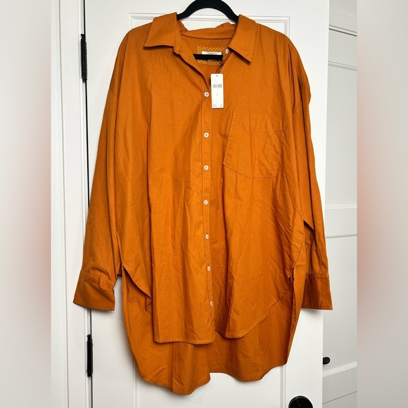 Anthropologie Tops - NWT Anthropologie Maeve Gold Oversized Button Up Shirt (XL)